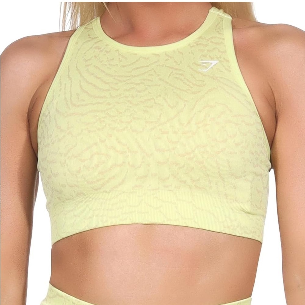 Gymshark Animal Print Seamless Padded Neon Yellow  Sports Bra sz M